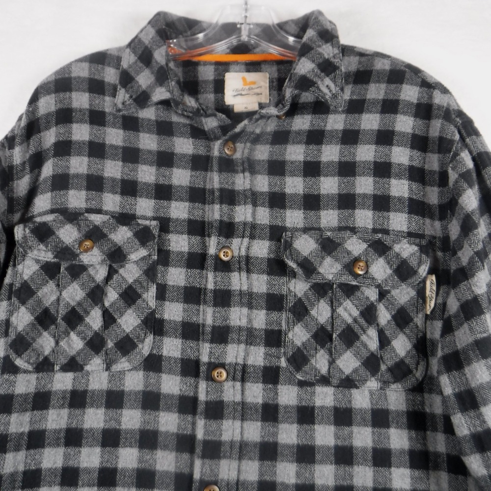 Field Stream Flannel Shirt Mens XL Gray Plaid Long Sleeve Heavy Cotton Outdoor